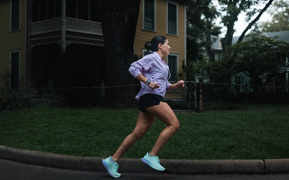 Group running in the rain