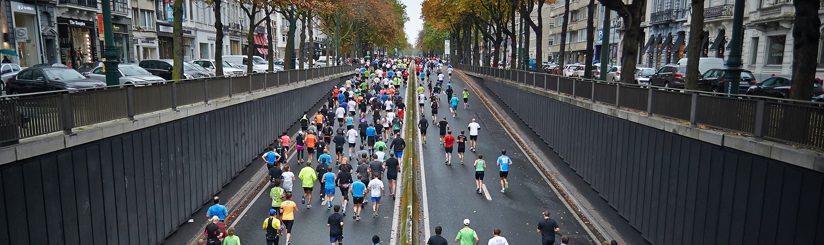 A group of people running in a marathon