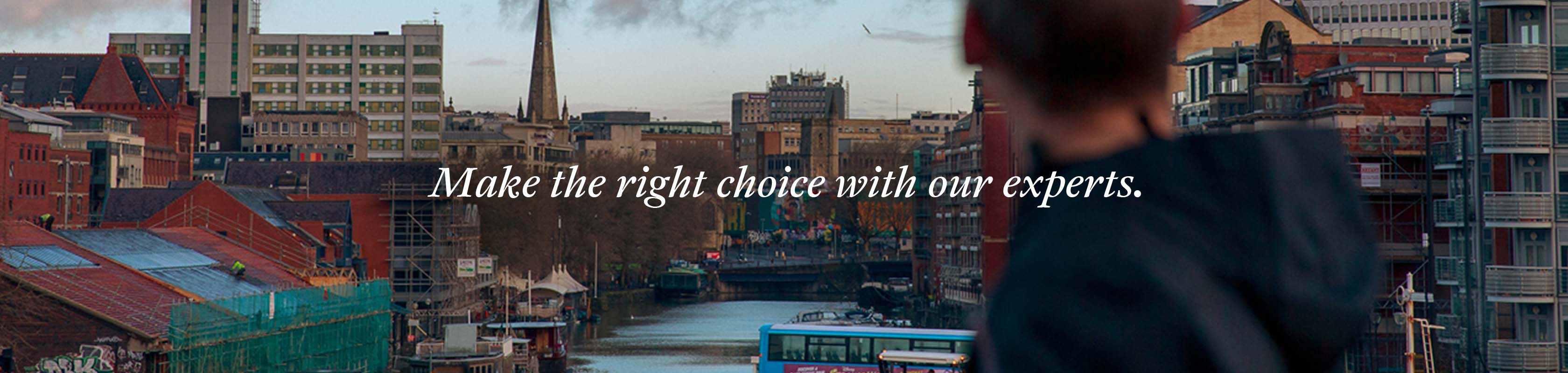 Make the right choice with our experts on a city background.