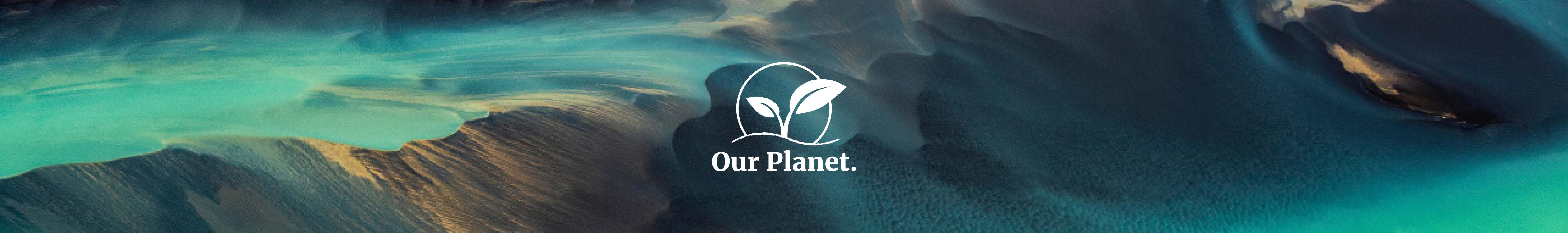 Our Planet collection. Our Planet logo on a green background
