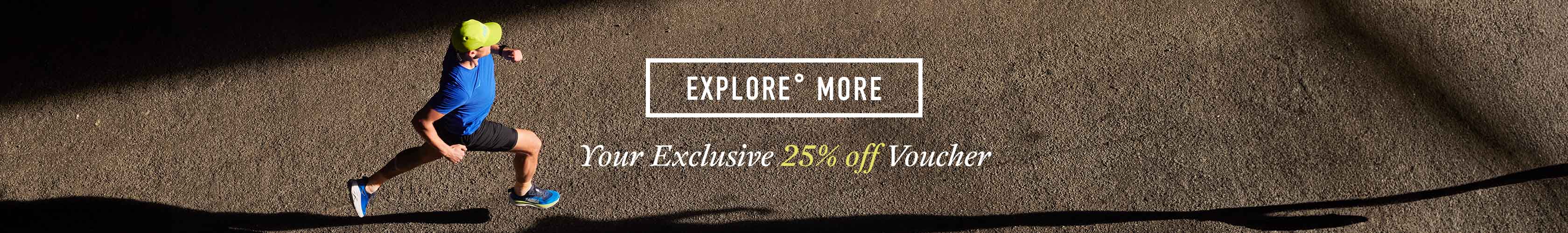 Your exclusive 25% off voucher. Man running on a road