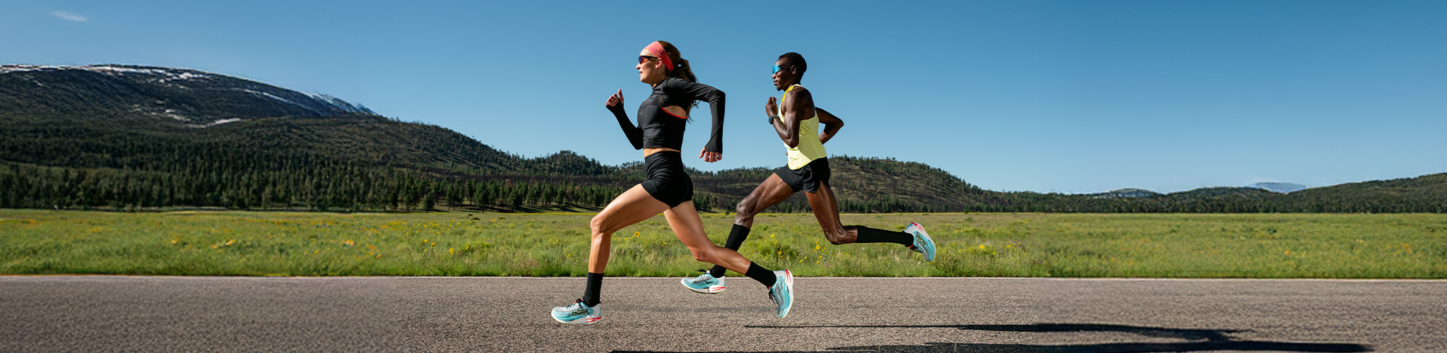 People running in Hoka running shoes 