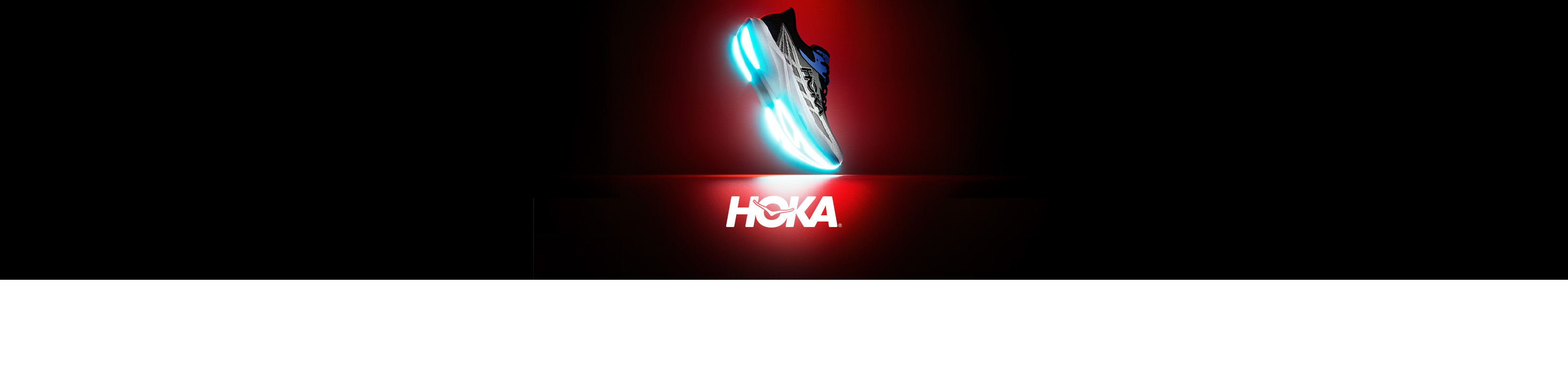 Shop HOKA roket X3. Rocekt X3 shoe with glowing sole on black background