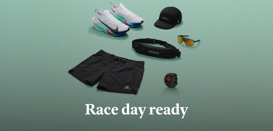 Shop trail running. A woman running on a nature path